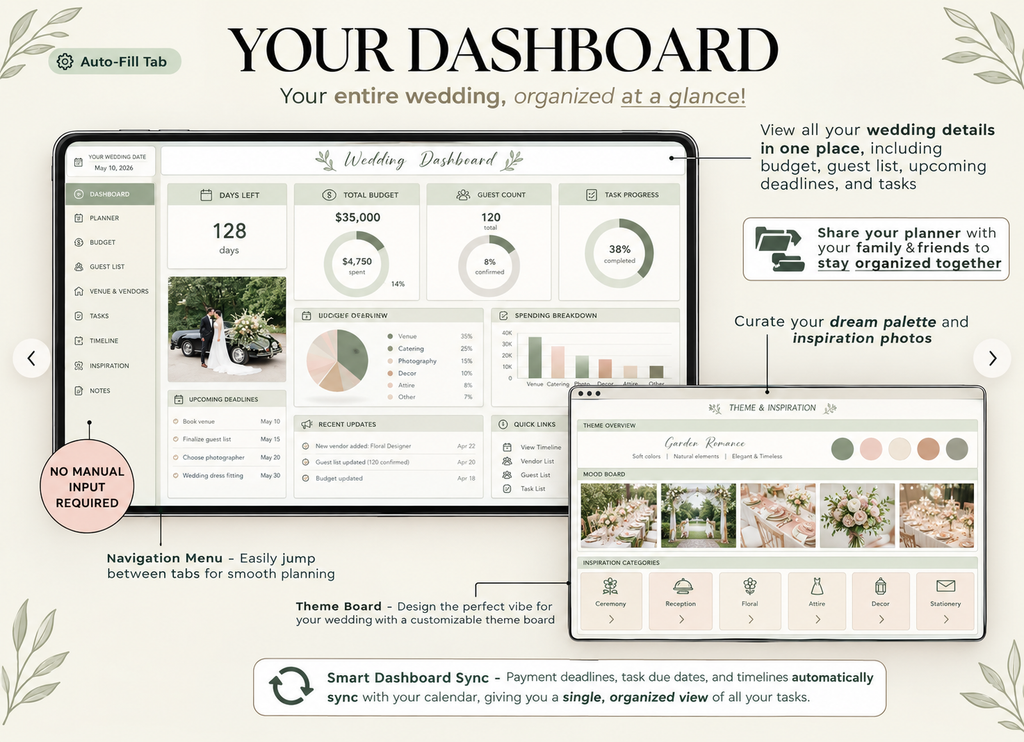 Wedding Planner Spreadsheet | Budget Tracker, Guest List, Seating Chart, Timeline & Checklist Template (Excel & Google Sheets)