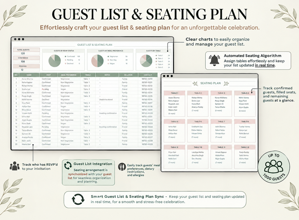 Wedding Planner Spreadsheet | Budget Tracker, Guest List, Seating Chart, Timeline & Checklist Template (Excel & Google Sheets)