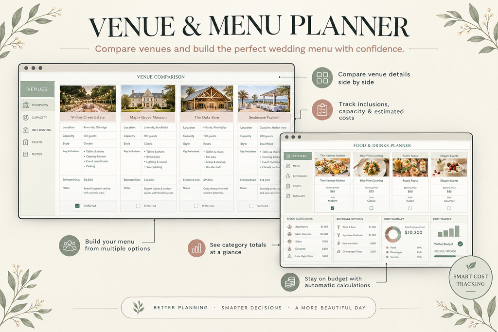 Wedding Planner Spreadsheet | Budget Tracker, Guest List, Seating Chart, Timeline & Checklist Template (Excel & Google Sheets)
