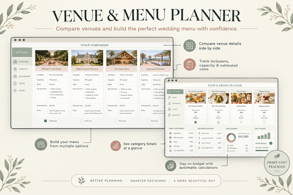 Wedding Planner Spreadsheet | Budget Tracker, Guest List, Seating Chart, Timeline & Checklist Template (Excel & Google Sheets)